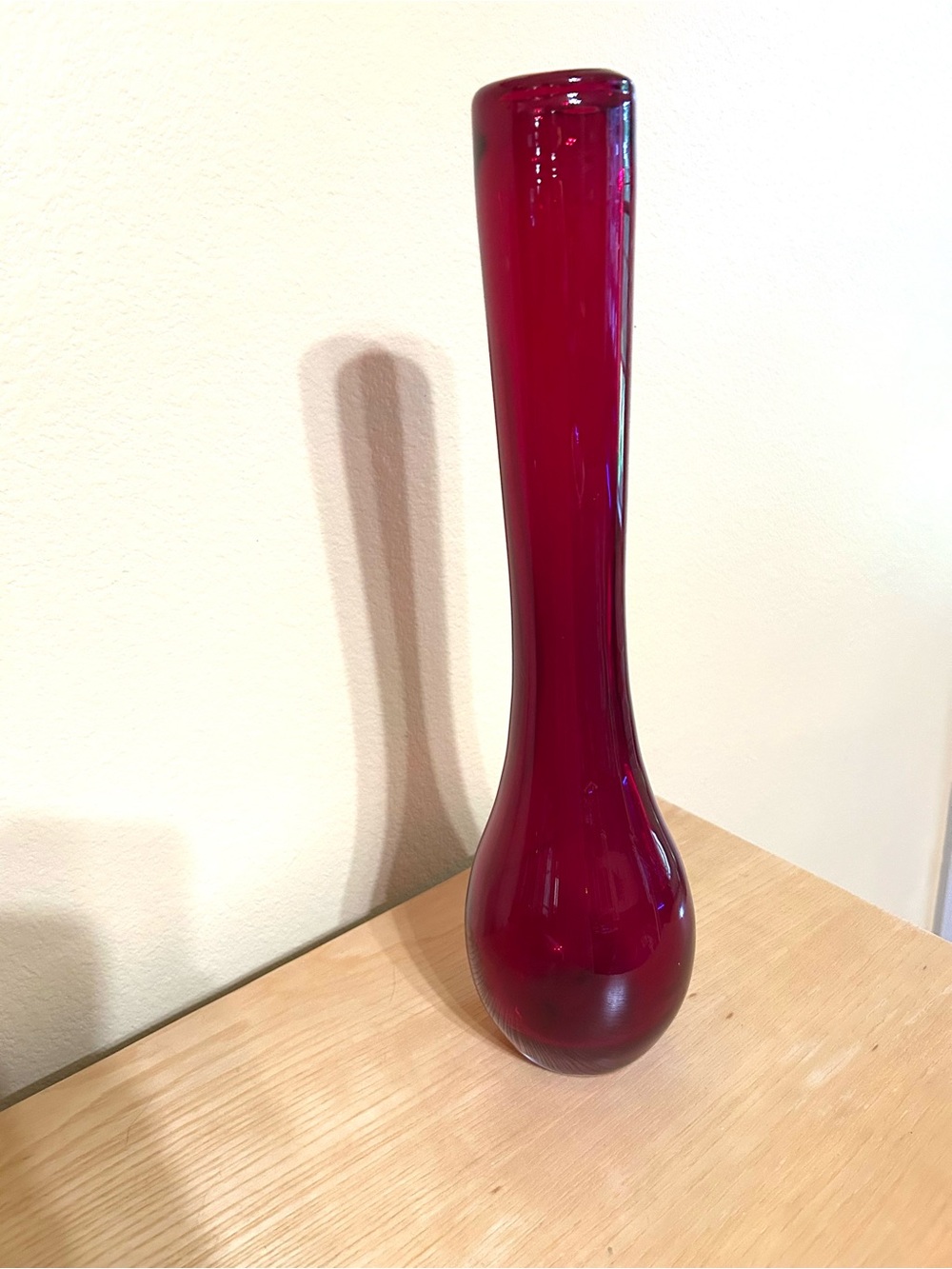 VTG Tall Ruby Red Hand Blown Stretched Vase-Pier One